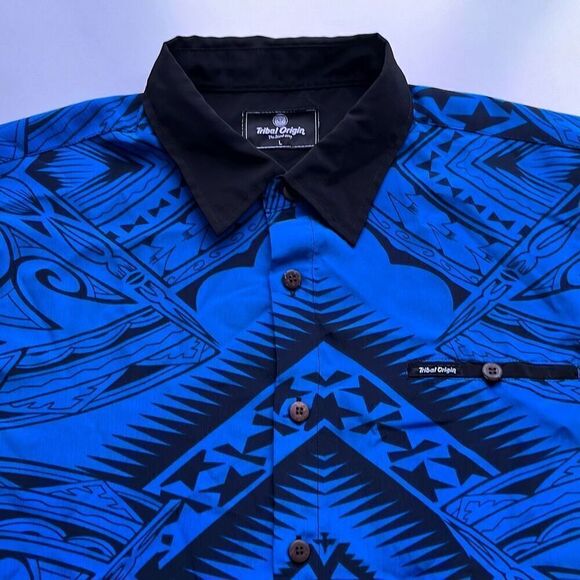 Tribal Origin Poly Short Sleeve Button Front Mens L - Picture 1 of 8